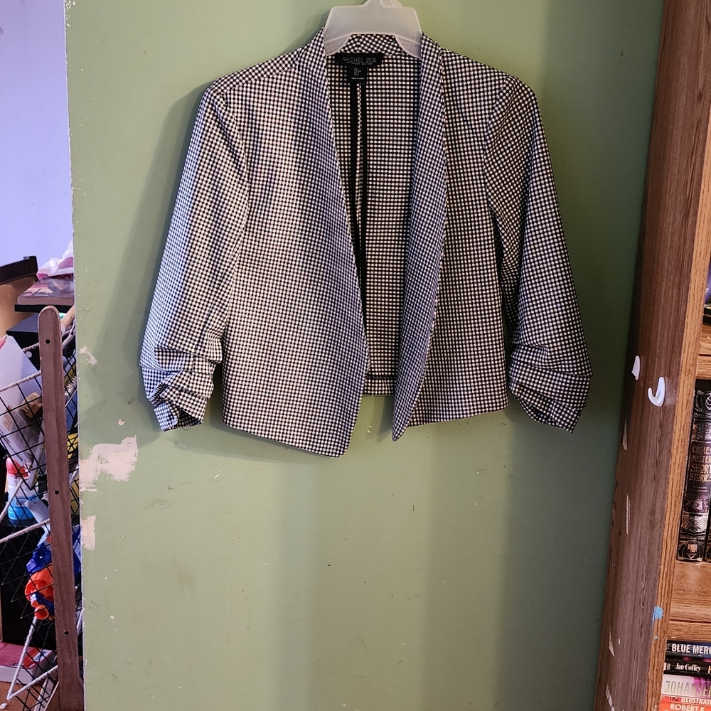 Checkerboard open blazer with 3/4 sleeves Rachel Zoe